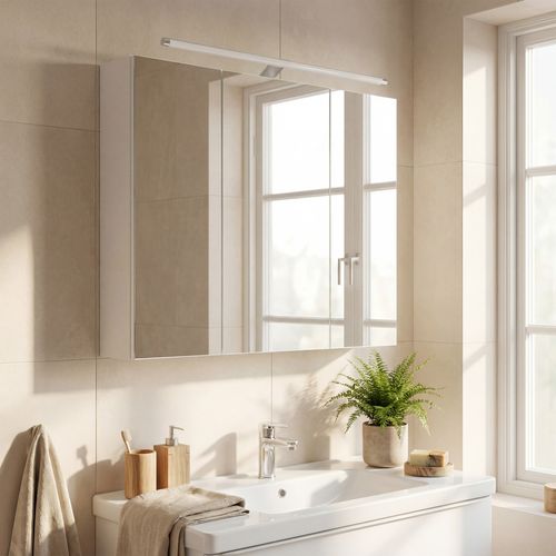 Armoire Murale Pour Salle De Bain, 3 Portes Miroir, Avec éclairage, 15 X 70 X 60 Cm, Blanc