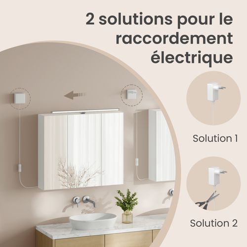 Armoire Murale Pour Salle De Bain, 3 Portes Miroir, Avec éclairage, 15 X 70 X 60 Cm, Blanc