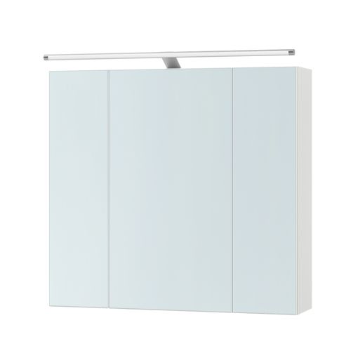 Armoire Murale Pour Salle De Bain, 3 Portes Miroir, Avec éclairage, 15 X 60 X 55 Cm, Blanc