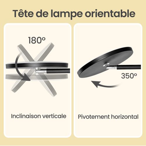 Lampadaire Sur Pied LED, Hauteur Ajustable, Tête Pivotante, Lampe De Lecture, Noir