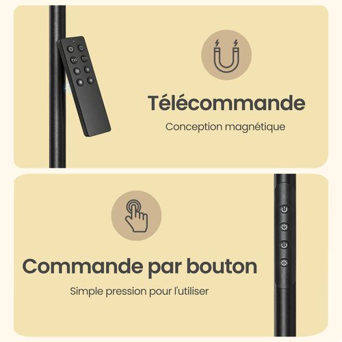 Lampadaire Sur Pied LED, Hauteur Ajustable, Tête Pivotante, Lampe De Lecture, Noir