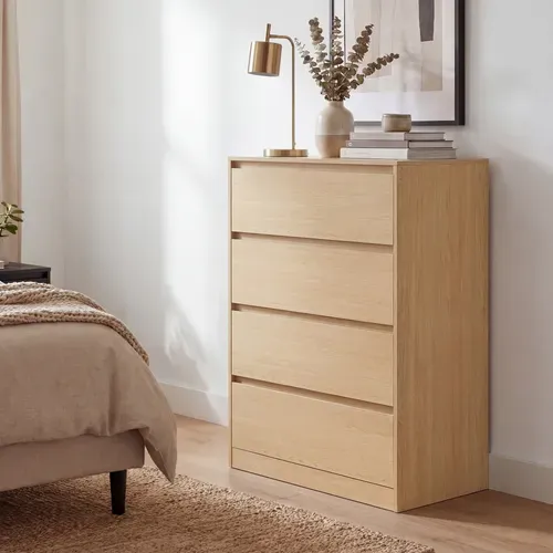 Commode 4 Tiroirs, Meuble De Rangement, 40 X 60 X 97,4 Cm, Style Moderne, Effet Bois