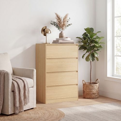 Commode 4 Tiroirs, Meuble De Rangement, 40 X 60 X 97,4 Cm, Style Moderne, Effet Bois
