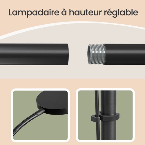 Lampe De Lecture Avec Télécommande, Hauteur Réglable Avec Col De Cygne, Fonction Minuteur,noir