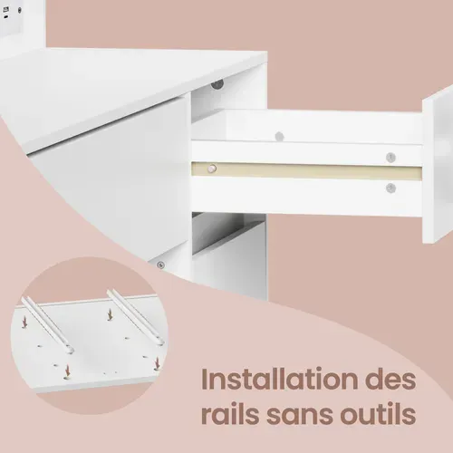 Coiffeuse Avec Miroir LED, Multiprise, 9 Tiroirs, 9 Ampoules, éclairage 3 Couleurs, Blanc