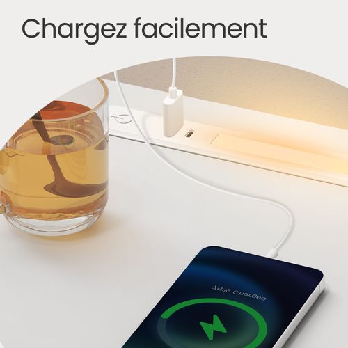 Table De Chevet étroite Avec LED, Lot De 2, Table D’appoint, 1 Tiroir, 2 Ports De Charge, Blanc