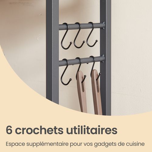 étagère De Boulanger, Bar à Café De Cuisine, 6 étagères Et 6 Crochets, Marron Et Noir
