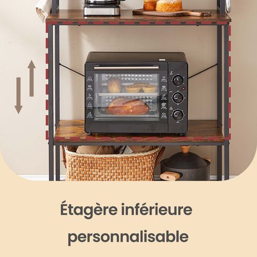 étagère De Boulanger, Bar à Café De Cuisine, 6 étagères Et 6 Crochets, Marron Et Noir