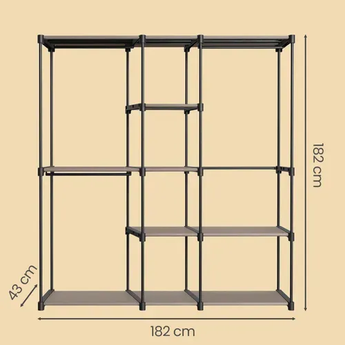 Armoire Ouverte, Portant à Vêtements, Penderie Avec Tringles à Vêtements Et Étagères, Taupe