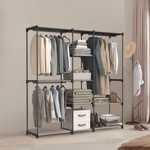 Armoire Ouverte, Portant à Vêtements, Penderie Avec Tringles à Vêtements Et Étagères, Taupe
