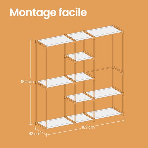 Armoire Ouverte, Portant à Vêtements, Penderie Avec Tringles à Vêtements Et Étagères, Taupe
