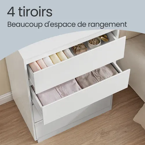 Commode 4 Tiroirs, Meuble De Rangement, 40 X 60 X 97,4 Cm, Style Moderne, Blanc