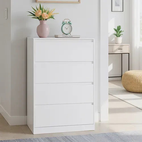 Commode 4 Tiroirs, Meuble De Rangement, 40 X 60 X 97,4 Cm, Style Moderne, Blanc