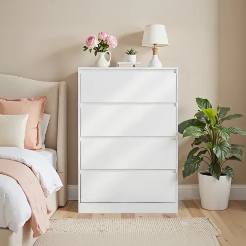 Commode 4 Tiroirs, Meuble De Rangement, 40 X 60 X 97,4 Cm, Style Moderne, Blanc