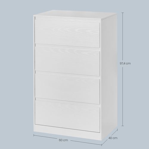 Commode 4 Tiroirs, Meuble De Rangement, 40 X 60 X 97,4 Cm, Style Moderne, Blanc