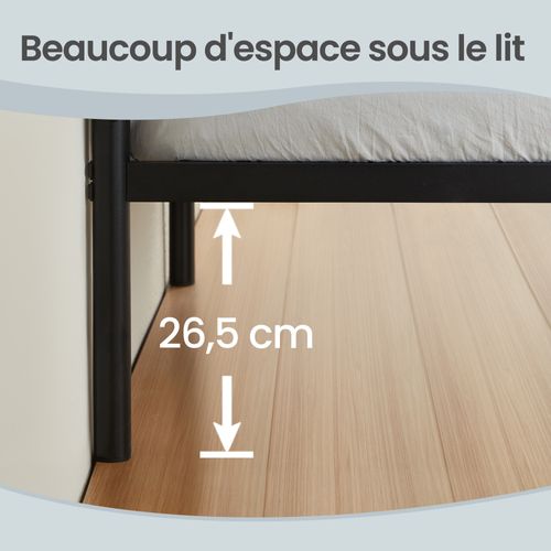 Lit Plateforme Métal 1 Place, Cadre Robuste Pour Matelas 190 X 90 Cm, Gain De Place, Noir