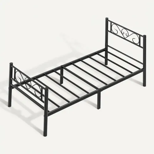 Lit Plateforme Métal 1 Place, Cadre Robuste Pour Matelas 190 X 90 Cm, Gain De Place, Noir