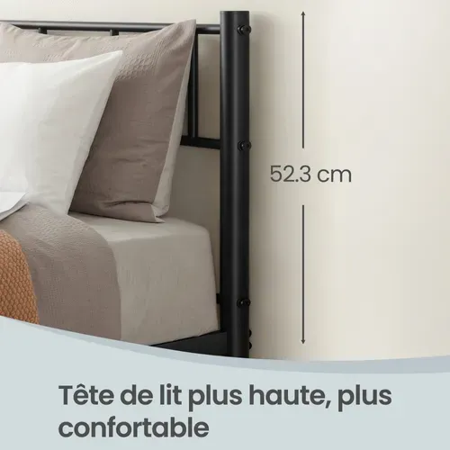 Lit Plateforme Métal 1 Place, Cadre Robuste Pour Matelas 190 X 90 Cm, Gain De Place, Noir