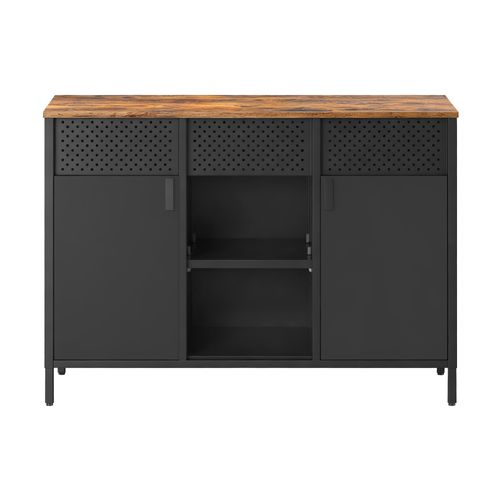 Armoire De Rangement, à Double Portes, Fermeture Magnétique, Étagères Réglables, Marron Et Noir