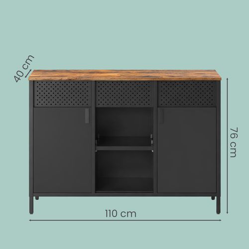 Armoire De Rangement, à Double Portes, Fermeture Magnétique, Étagères Réglables, Marron Et Noir