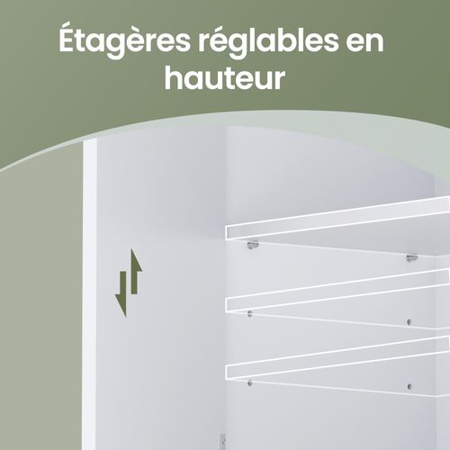 Colonne De Rangement Salle De Bain, Meuble Haut , 2 Tiroirs, Compartiments, Blanc