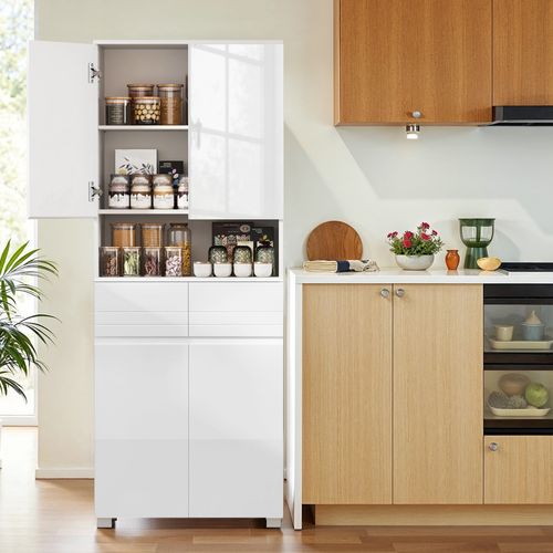 Colonne De Rangement Salle De Bain, Meuble Haut , 2 Tiroirs, Compartiments, Blanc