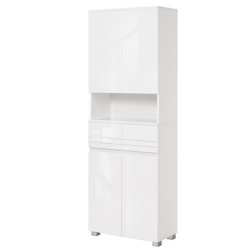 Colonne De Rangement Salle De Bain, Meuble Haut , 2 Tiroirs, Compartiments, Blanc