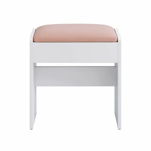 Tabouret De Coiffeuse, En Velours, Avec Patins Antidérapants, Blanc Et Rose