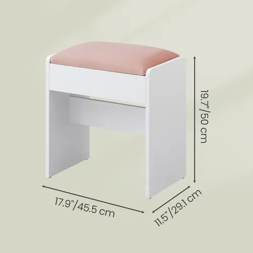 Tabouret De Coiffeuse, En Velours, Avec Patins Antidérapants, Blanc Et Rose