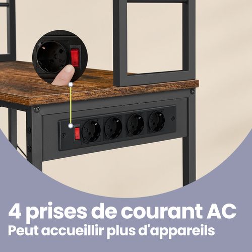 étagère De Cuisine à 6 Niveaux Avec Prise De Courant Et 6 Crochets, Bar à Café, Marron Et Noir