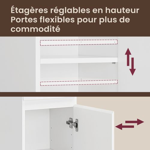 Armoire De Salle De Bain Avec Un Tiroir, étagères Ajustables, 30 X 30 X 170 Cm, Blanc