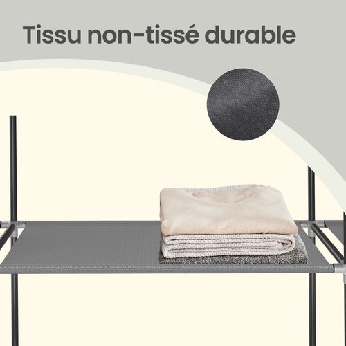 Penderie En Tissu Avec Housse, Armoire De Rangement Modulable, 12 Compartiments, Cadre Métal, Gris
