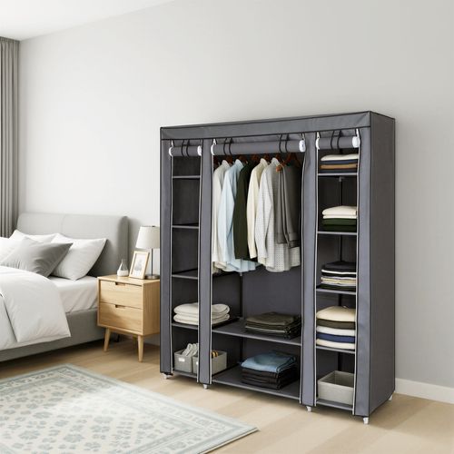 Penderie En Tissu Avec Housse, Armoire De Rangement Modulable, 12 Compartiments, Cadre Métal, Gris