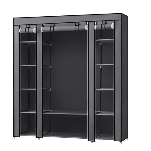 Penderie En Tissu Avec Housse, Armoire De Rangement Modulable, 12 Compartiments, Cadre Métal, Gris