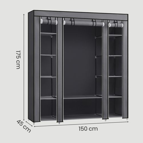 Penderie En Tissu Avec Housse, Armoire De Rangement Modulable, 12 Compartiments, Cadre Métal, Gris
