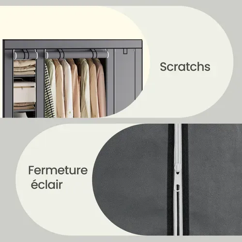 Penderie En Tissu Avec Housse, Armoire De Rangement Modulable, 12 Compartiments, Cadre Métal, Gris