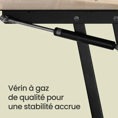 Table De Salon Relevable, Vérin à Gaz, 2 Tiroirs Et 3 Compartiments, 1 Compartiment Ouvert, Marron