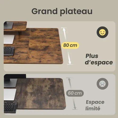 Bureau Assis Debout Électrique avec Support d'Écran, Tiroir et Port USB-C, 160 x 80 cm, Marron