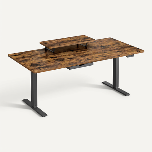 Bureau Assis Debout Électrique avec Support d'Écran, Tiroir et Port USB-C, 160 x 80 cm, Marron
