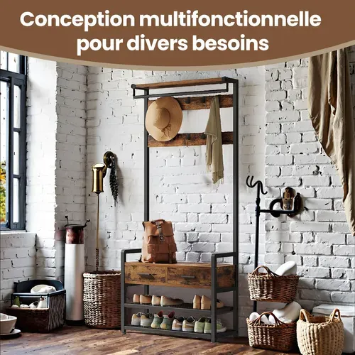 Porte-manteau Avec Banc Et Rangement Pour Chaussures, 30 X 80,4 X 181,6 Cm, Marron Et Noir