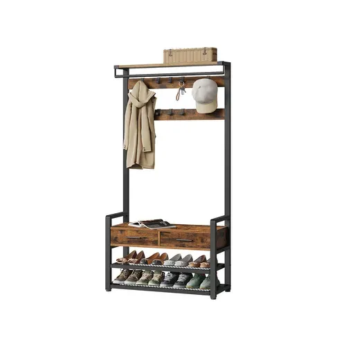 Porte-manteau Avec Banc Et Rangement Pour Chaussures, 30 X 80,4 X 181,6 Cm, Marron Et Noir