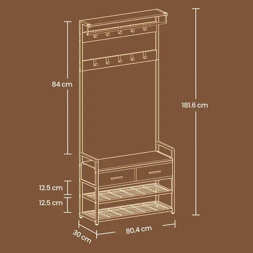 Porte-manteau Avec Banc Et Rangement Pour Chaussures, 30 X 80,4 X 181,6 Cm, Marron Et Noir