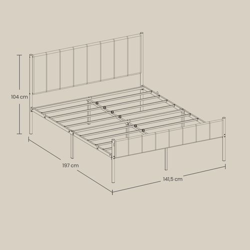 Cadre De Lit Double, 140 X 190 Cm, Avec Tête De Lit Rembourrée, Supporte Jusqu'à 500 Kg, Gris
