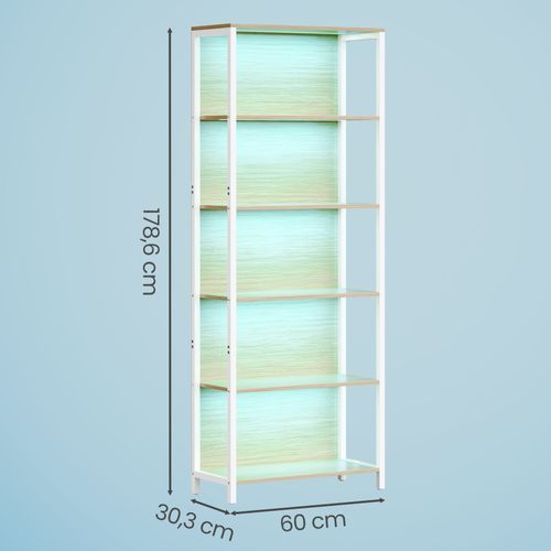 étagère, Bibliothèque LED à Lumière Réglable, Cadre En Acier, 30,3 X 60 X 178,6 Cm, Beige