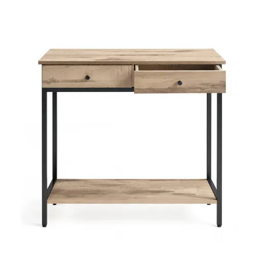 Console D’entrée Industrielle, Avec 2 Tiroirs, Table Basse En Acier, Camel Et Noir