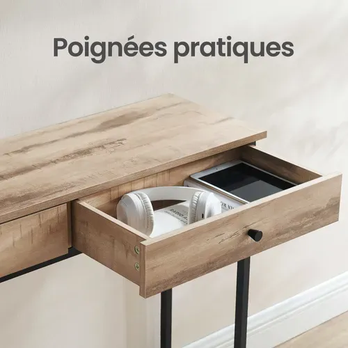 Console D’entrée Industrielle, Avec 2 Tiroirs, Table Basse En Acier, Camel Et Noir