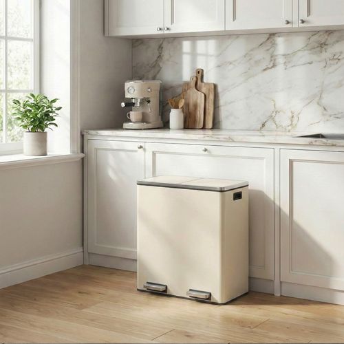 Poubelle De Tri 60 L Avec 2 Compartiments, Seaux Intérieurs Amovibles, Sacs Inclus, Blanc