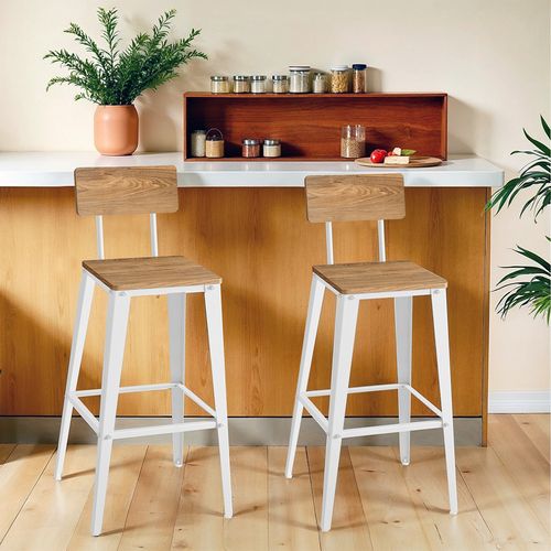 Ensemble De 2 Tabourets De Bar, Avec Dossier, Chaises De Bar, Cadre En Acier, Marron Et Blanc