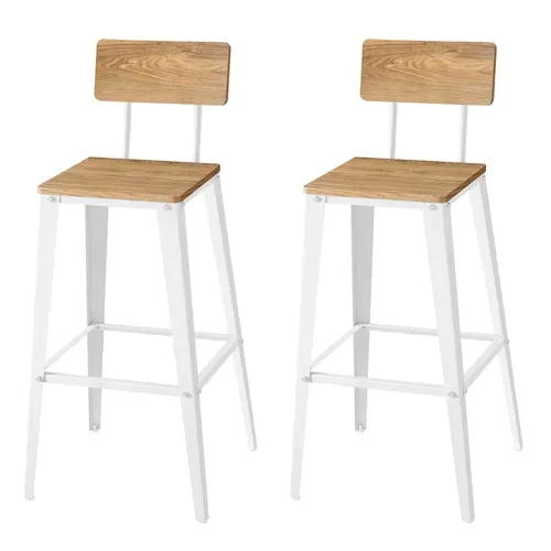 Ensemble De 2 Tabourets De Bar, Avec Dossier, Chaises De Bar, Cadre En Acier, Marron Et Blanc