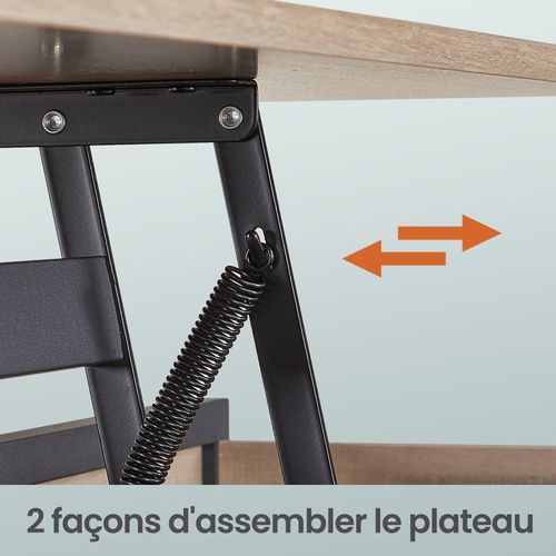 Table De Café Avec Rangement Ouvert, Plateau Relevable, Tiroirs, Compartiment Caché, Marron Et Noir